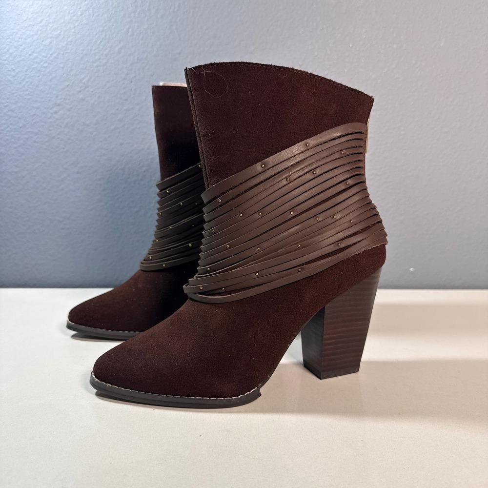 Kelsi Dagger Ankle Boots Women 6 Brown Suede Strappy Studded Booties